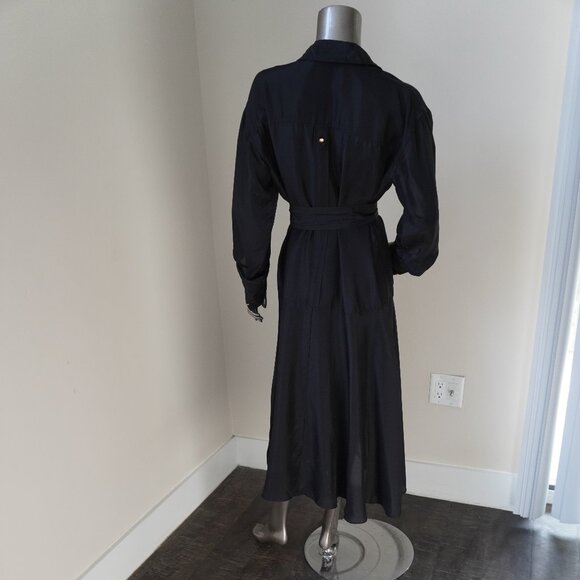 Veronica Beard Camille Shirt Dress Midi Black Silk Size 10 - Picture 8 of 9